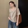 Summer new Korean chic style short-sleeved shirt women's sweet and spicy waist and thin explicit temperament small top A