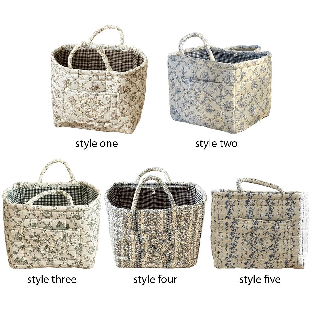Fabric Pastoral Cloth Storage Basket with Easy Carry Handles Debris Organizing Bag Sundries Storage Organizer for Colthes Towel