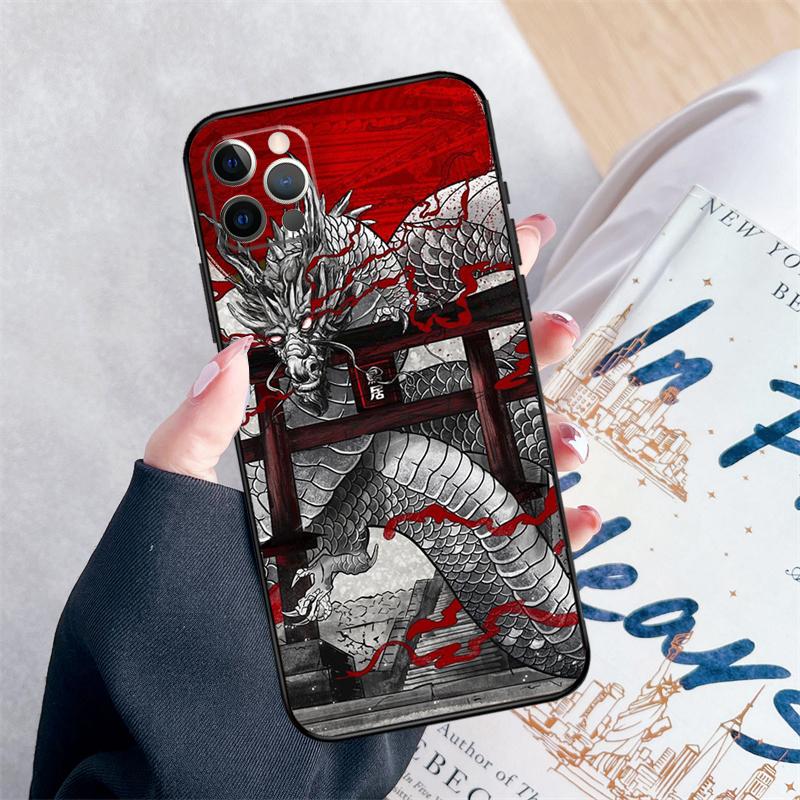 Japanese Dragon Phone Case For iPhone 16 Pro Max 11 12 13 Mini 14 15 Pro Max XR 15 16 Plus 16e Cover Coque