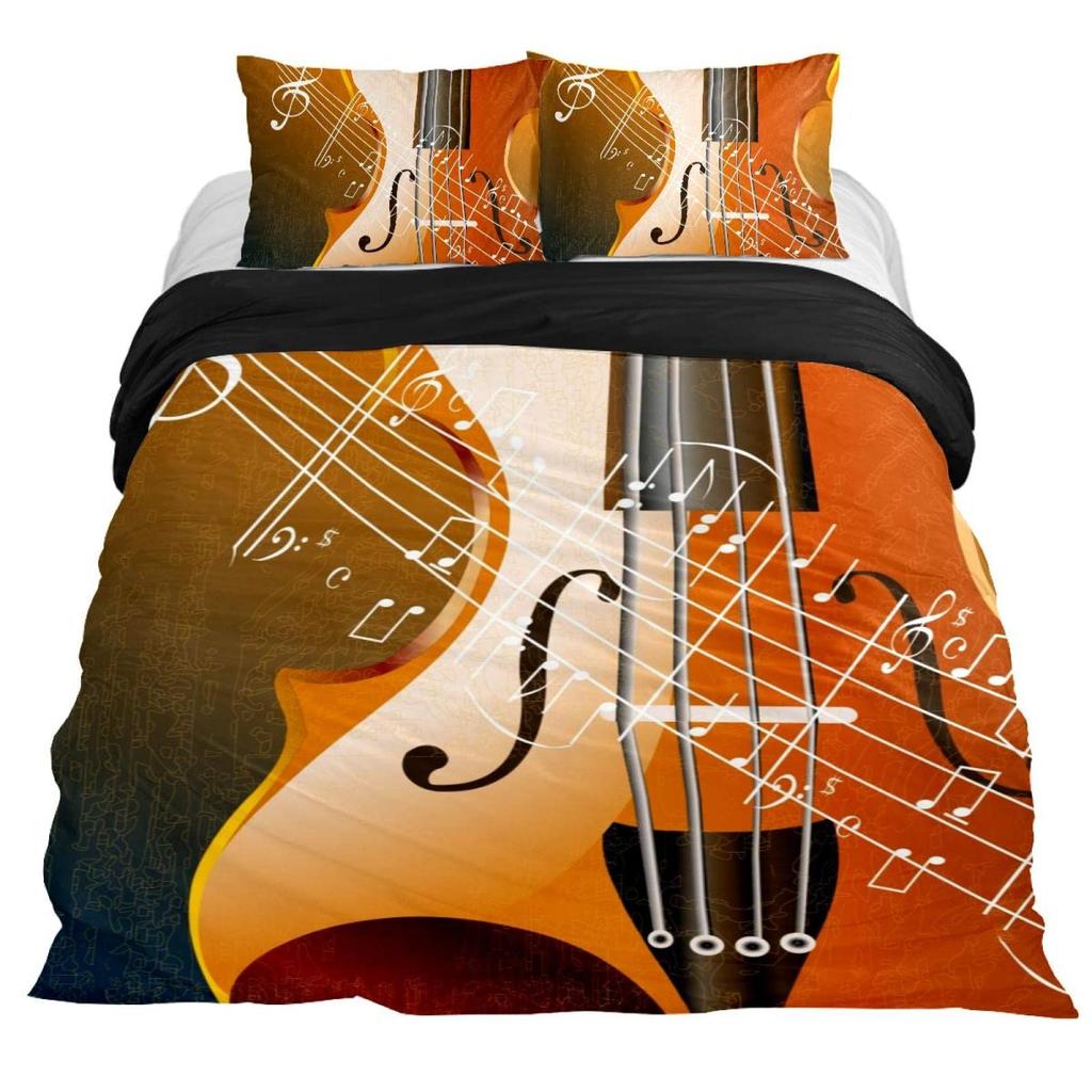 Violin King Queen Duvet Cover Flowers Roses Bedding Set Stringed Instruments Comforter Cover Fashion Music Polyester Quilt Cover