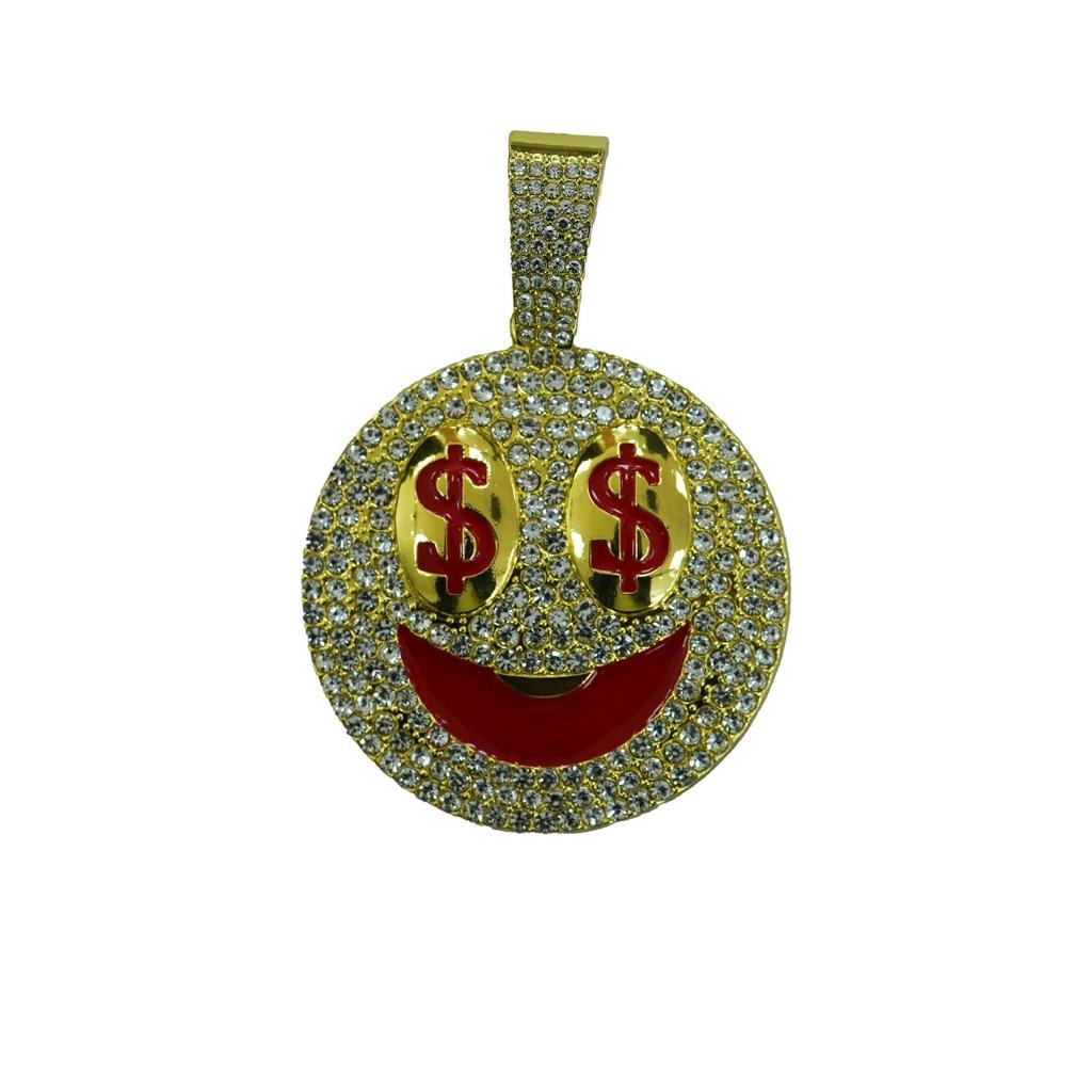 Hip Hop New Product Full Diamond Smiling Face USD Alloy Pendant Personalized European and American Men's Cuban Chain Rock Bounce Di Necklace