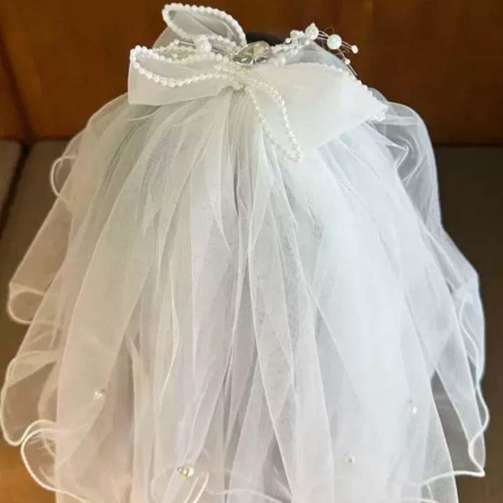 White Girls Head Gauze Bow Bridal Tulle Fashion Veil Hair Clip  Hairpins