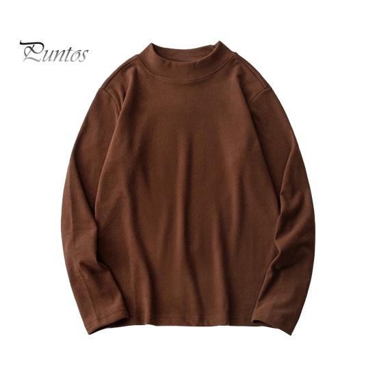 

Осень-зима мужской облегающий топ из плотного плюша с полувысоким воротником, эластичный, с длинными рукавами, чистый цвет, размер плюс, средняя длина, для фитнеса и упражнений 2XL коричневый