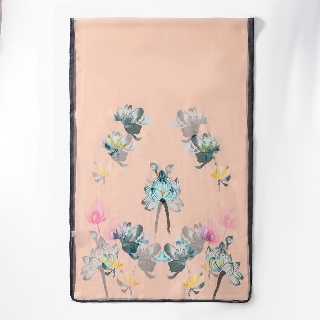 New Qiaoqisha Silk Scarf Women In Spring Summer Autumn Flower Printed Sunscreen Winter Versatile Fashion Color Long