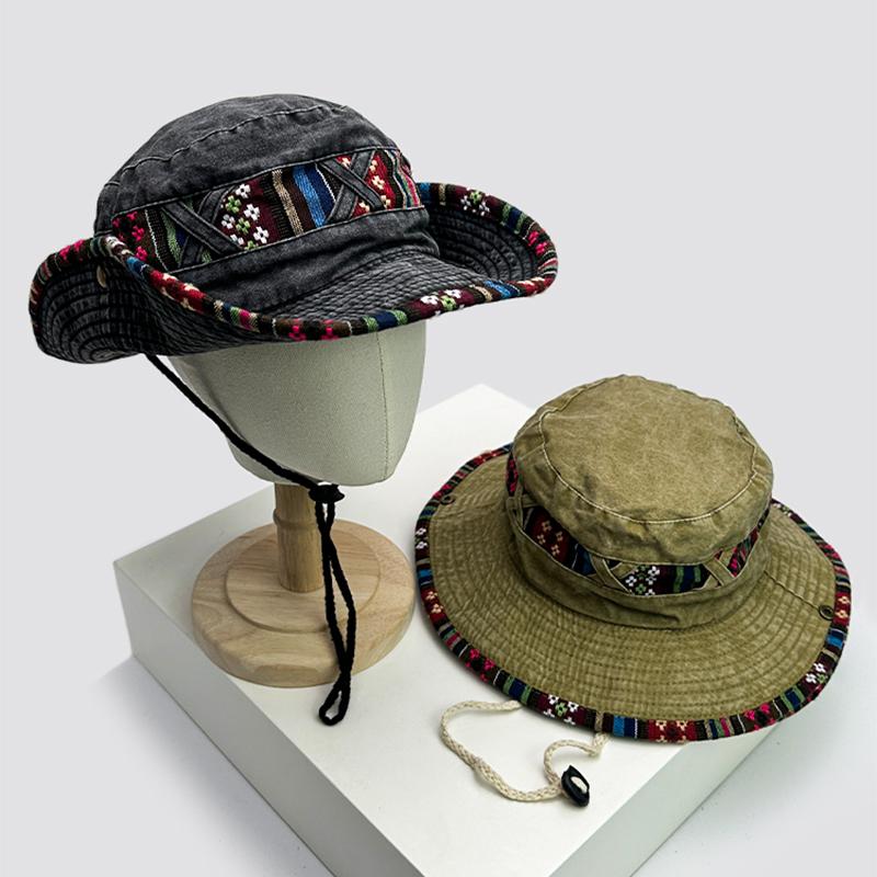 Fisherman Bucket Drawstring Adjustable Travel School Old Vintage Women Men For Neutral Gender Fresh Caps Hats Sunshade Outdoor Breathable Ethnic