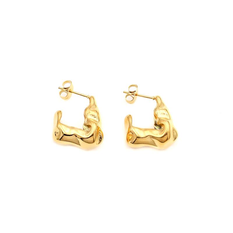 Personalized Irregular Titanium Steel Earrings Premium 18K Gold Geometric Embossed Stud Earrings Jewelry