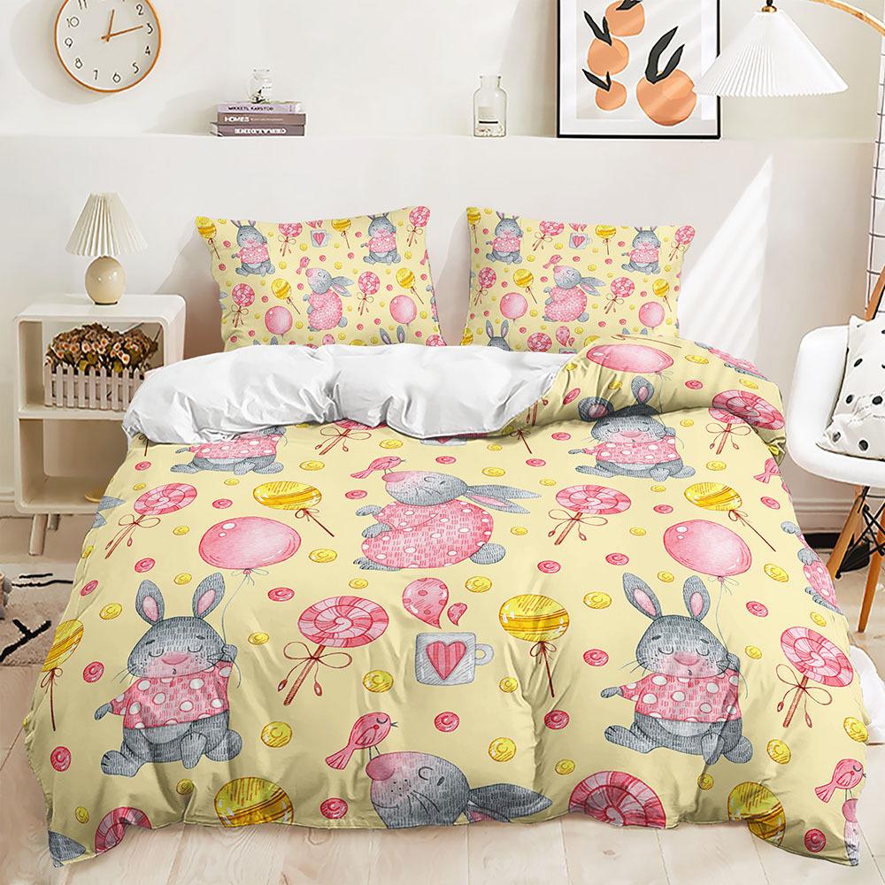 Quilt Cover Animal Rabbit Pillowcase Digital Printing Bedding Three-Piece Set