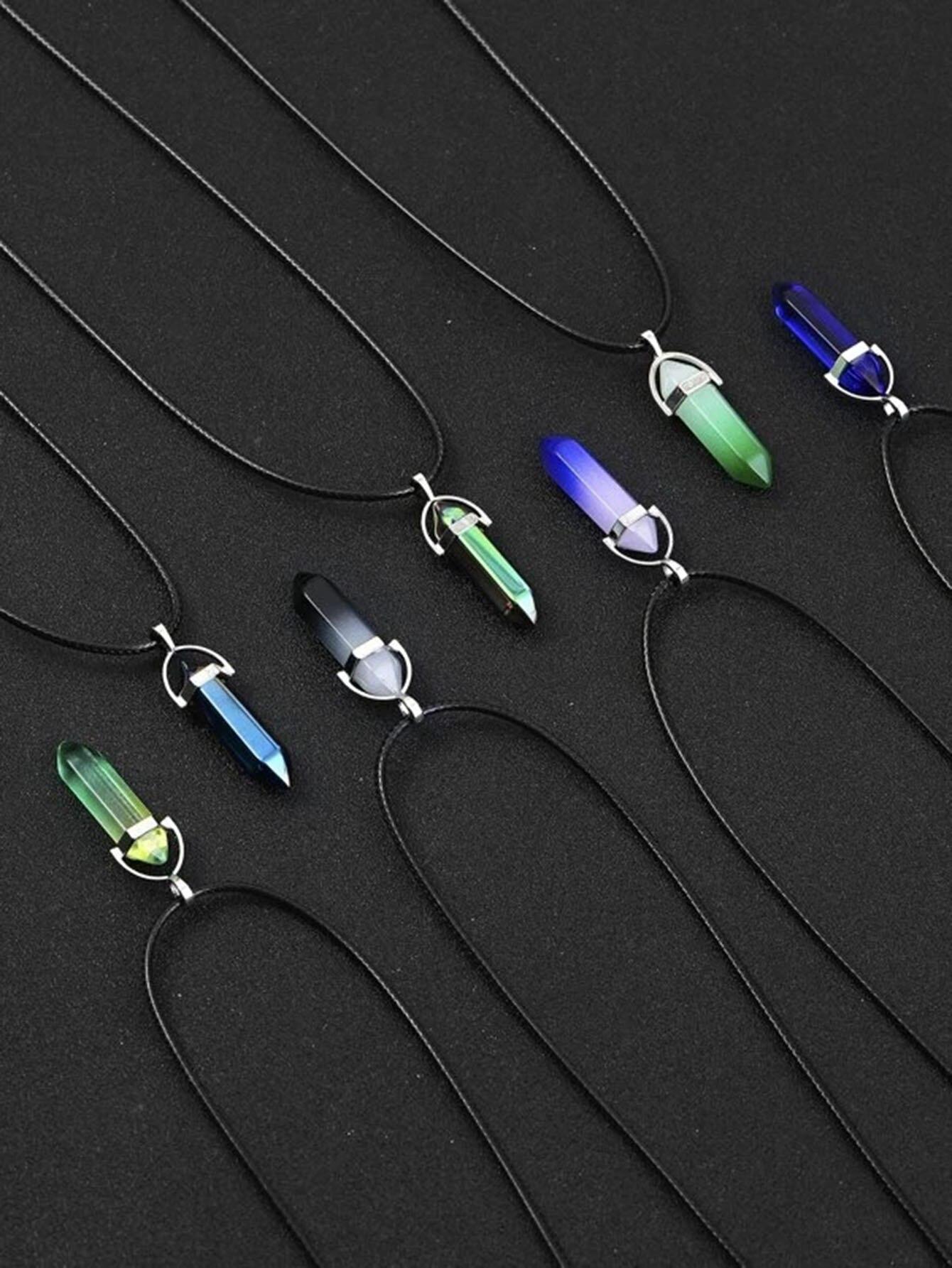 

7 шт./Набор модных простых хрустальных шестигранных колье-столбиков, целебные кристаллы, женские колье и мужское колье