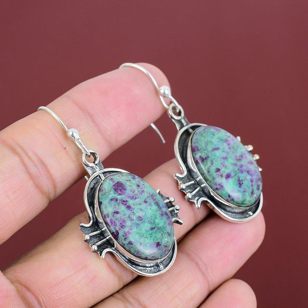 Rubin Fuchsit Ohrringe Echte Edelstein Ohrringe 925 Sterling Silber Ohrringe Eleganter Schmuck Handgefertigte Ohrringe Geschenke für Frauen Silberschmuck