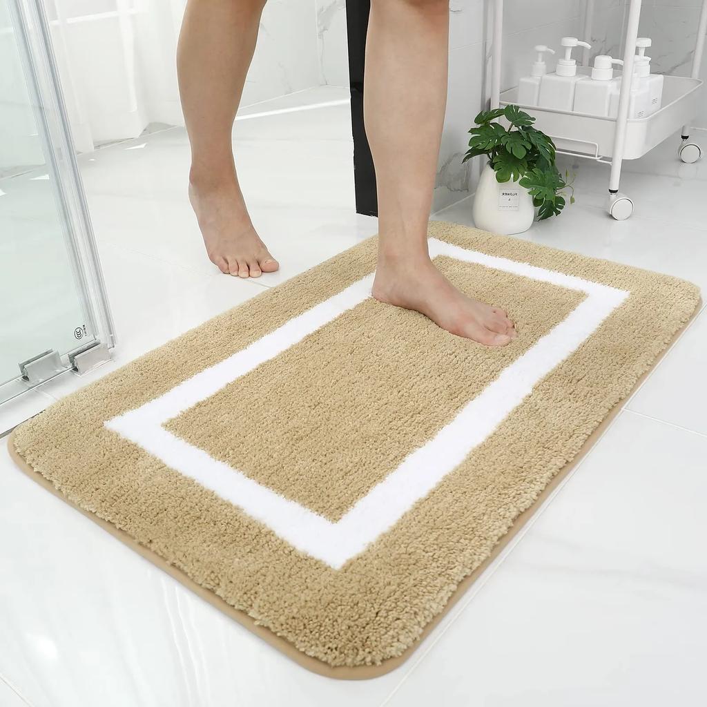 Olanly Absorbent Bath Mat Bathroom Rug Shower Pad Non-Slip Bedroom Foot Carpet Soft Thick Living Room Plush Doormat Floor Decor