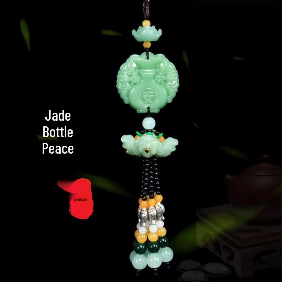 Green Jade Car Pendant: Pi Xiu and Lotus Ornament for Interior Peace