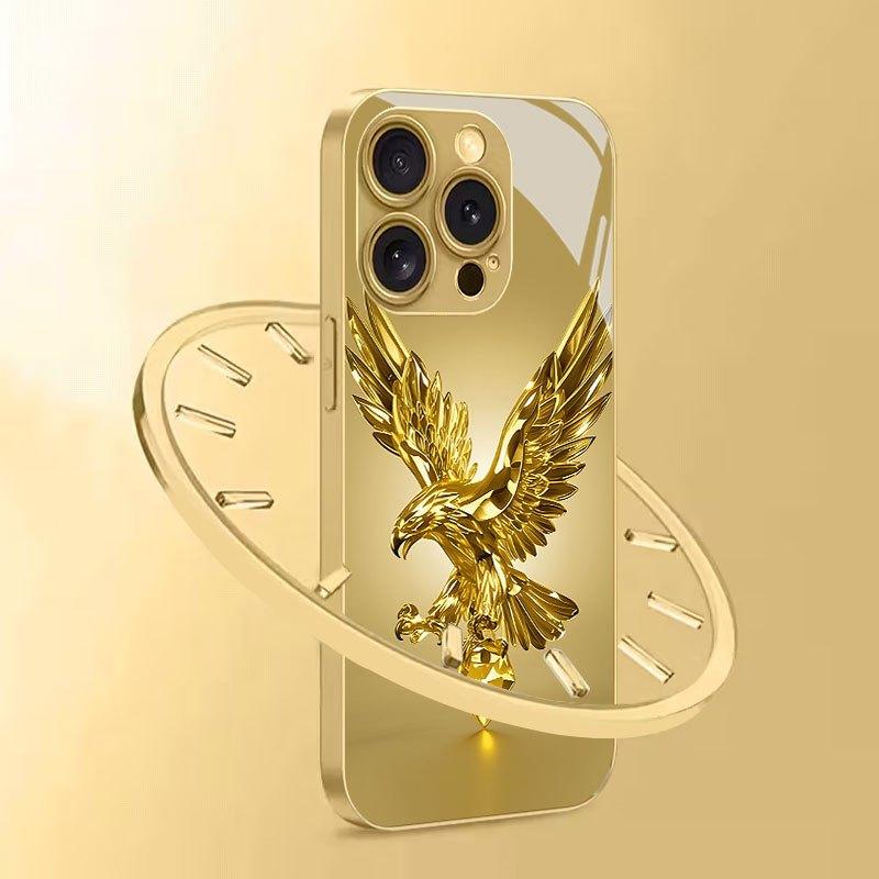 Golden Eagle Claw Pattern Glass Phone Case Suitable for iPhone 17 16 15 14 13 12 11 Pro/Max/Plus Anti Shock Back Cover