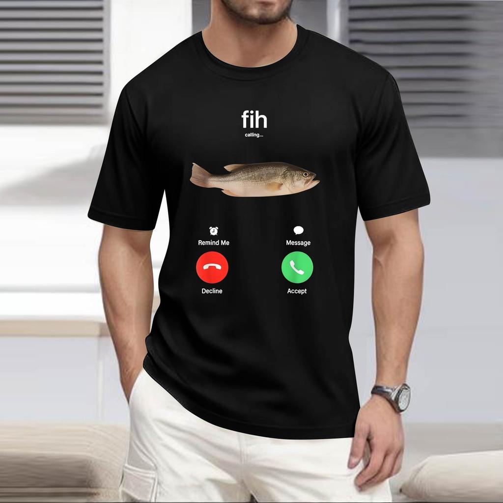 Men's Fashion Printed Round Neck Straight Shoulder Short Sleeve T-Shirt Top