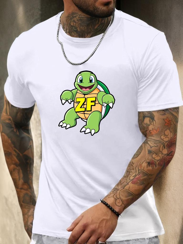 Unisexs Basic Cotton Crew Tee Cartoon Smiling Turtle Zf Initial Letter Cute Animal Print Casual Street Male Daily Short Sleeve Top