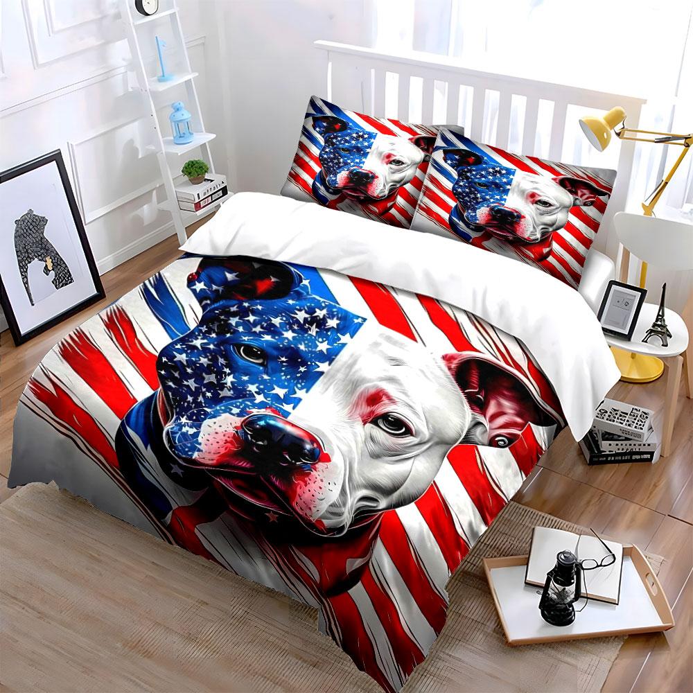Dog with American flag. Bedding sets Duvet cover sets Duvet covers Pillowcases(1 * Duvet Cover 2 * Pillowcases without duvet insert)