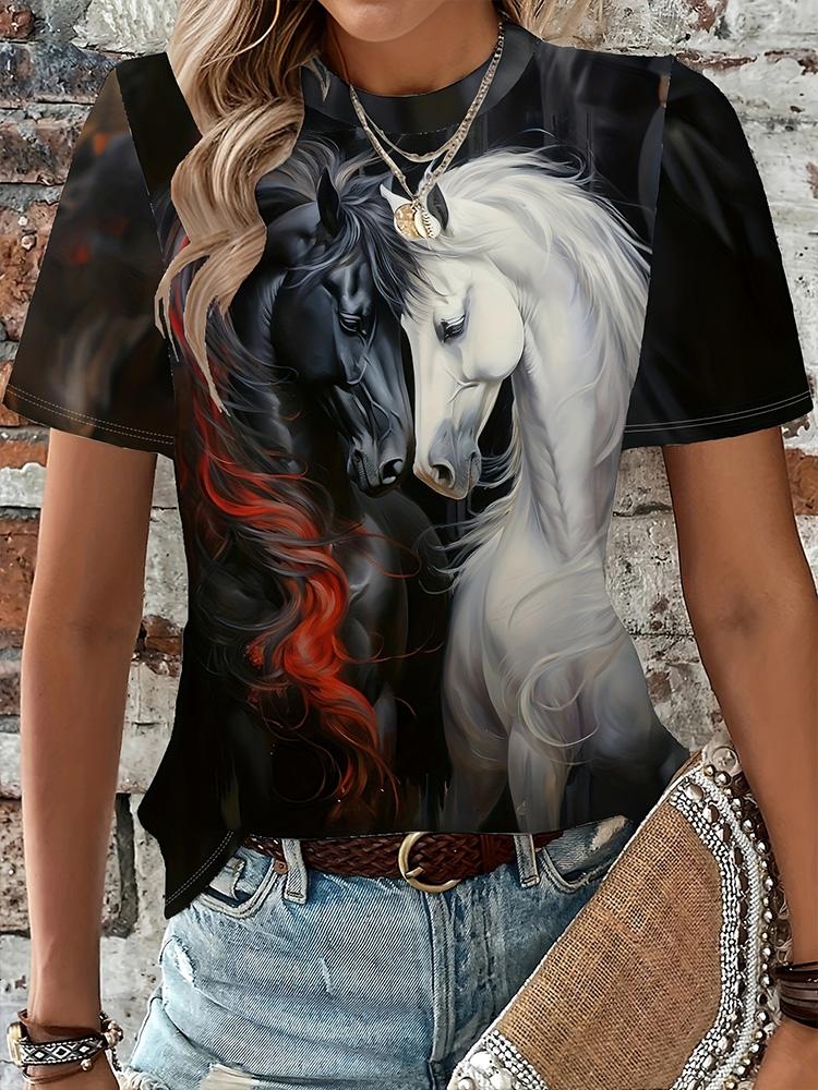 Loose Crew Neck Top Fashion Printed Short Sleeve Casual T-Shirts Women’s