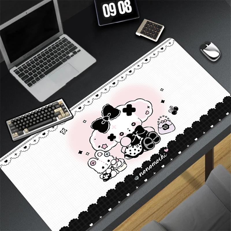 Gaming Mouse Pad Antislip Stitched Edges Pink Cute Cartoon Artwork Print Keyboard Pad for Gamer Home Office Desk Mat