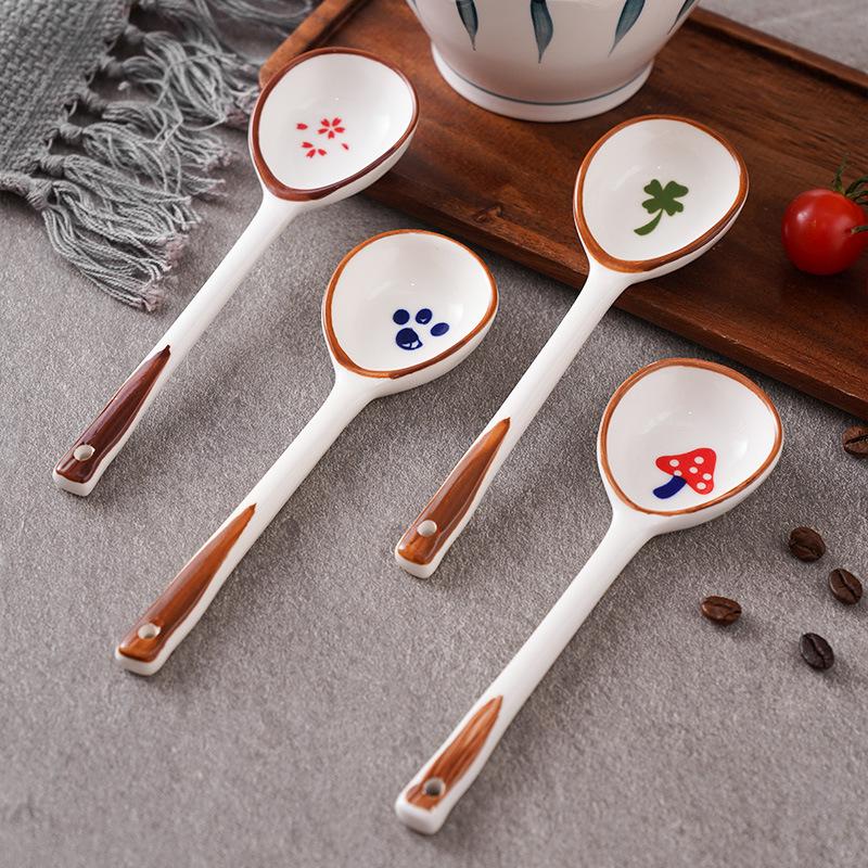 Long-Handled Ceramic Strawberry Spoon - Cute Cartoon Design for Kids