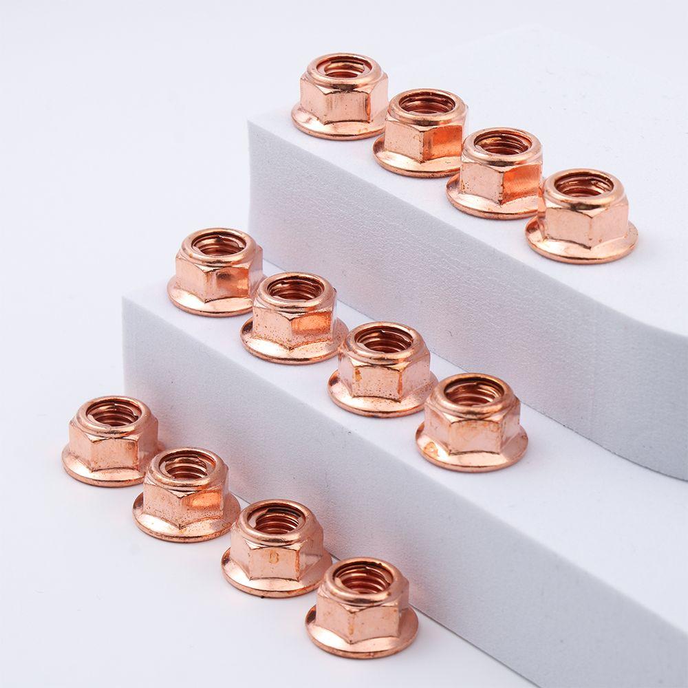 12Pcs High Quality Manifold Flashed Exhaust High Temperature Nuts 8mm Nuts Copper M8 Nut