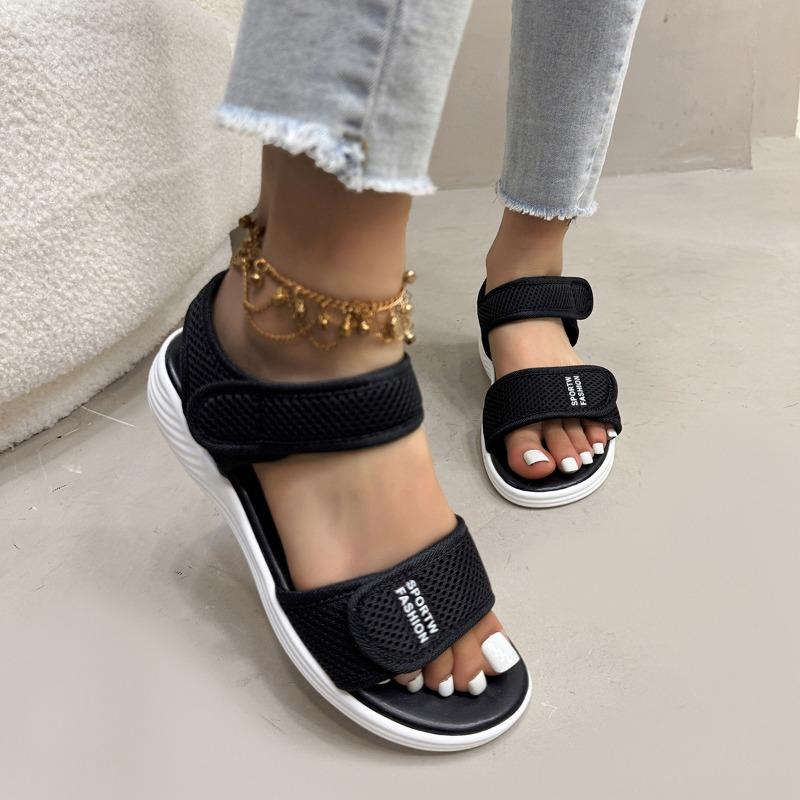 Beach Sandals Women's Summer Ladies Mesh Wedge Heel Large Size Casual Velcro Sports Sandals