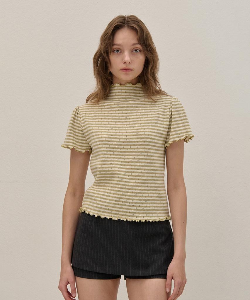 Kamino Striped Half-Neck Shirred Knit Green