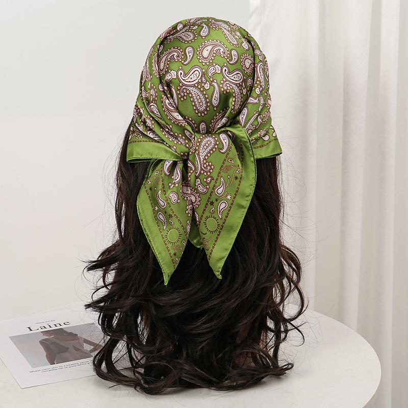 Bohemian Style Floral Print Women’s Square Silk Scarf Satin Head Wrap Tropical Leaf Flower Design Scarves Bandana Hijab