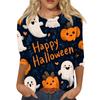 Dames Mode Casual Ronde Hals Driekwartmouw Halloween Print T-shirt Top