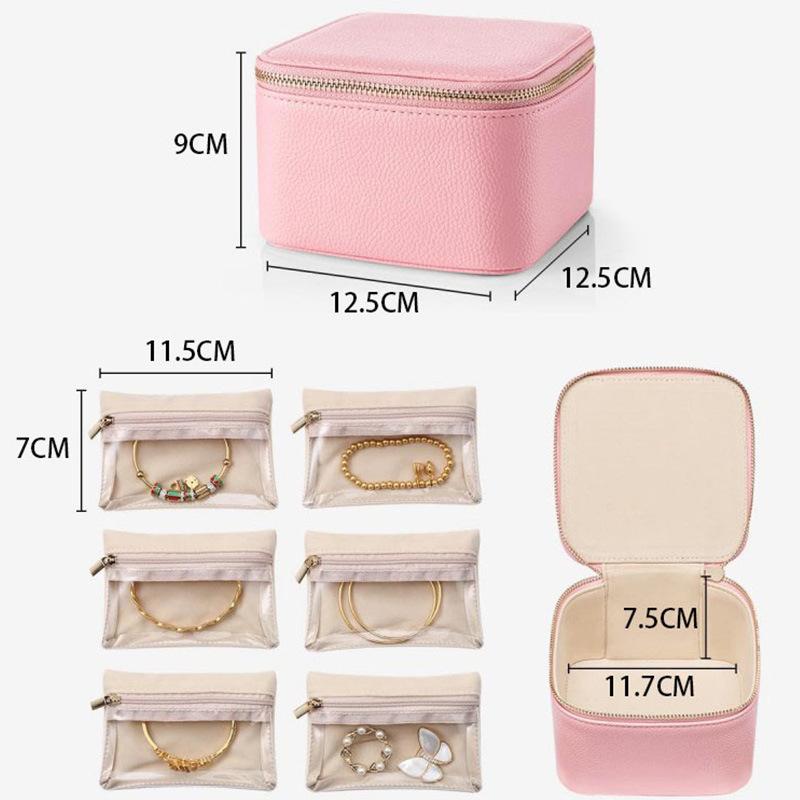 Leather Jewelry Organizer Box with Separate Bag Necklace Earring Storage Box Modern Creative Portable Travel Women's Jewelry Ornaments Packaging Case