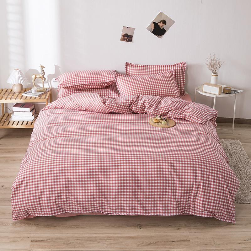 3/4Pcs Bedding Set, Line Block Print Duvet Cover with Sheet Pillowcases Comforter Quilt Cover Single Double Bed