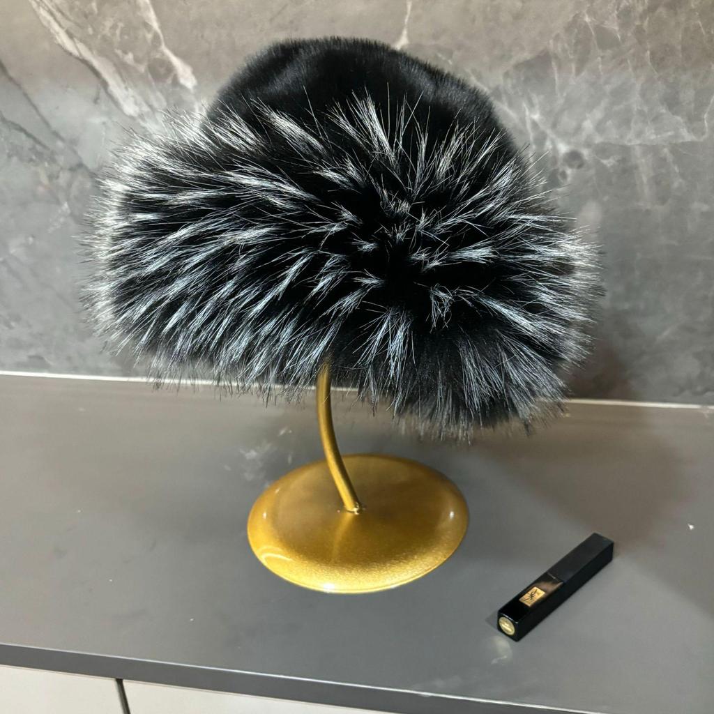 Große Plüsch-Mongolenmütze aus Kunstwaschbärfell für Herbst/Winter - Dick, warm, Fischerdesign mit flachem Oberteil