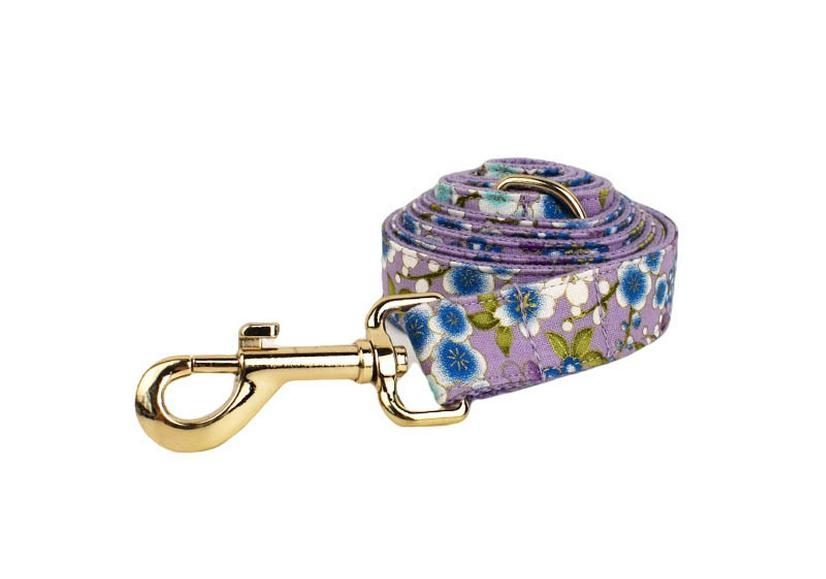 Purple Japanese Floral Dog Collar & Leash with Custom Engraving Option