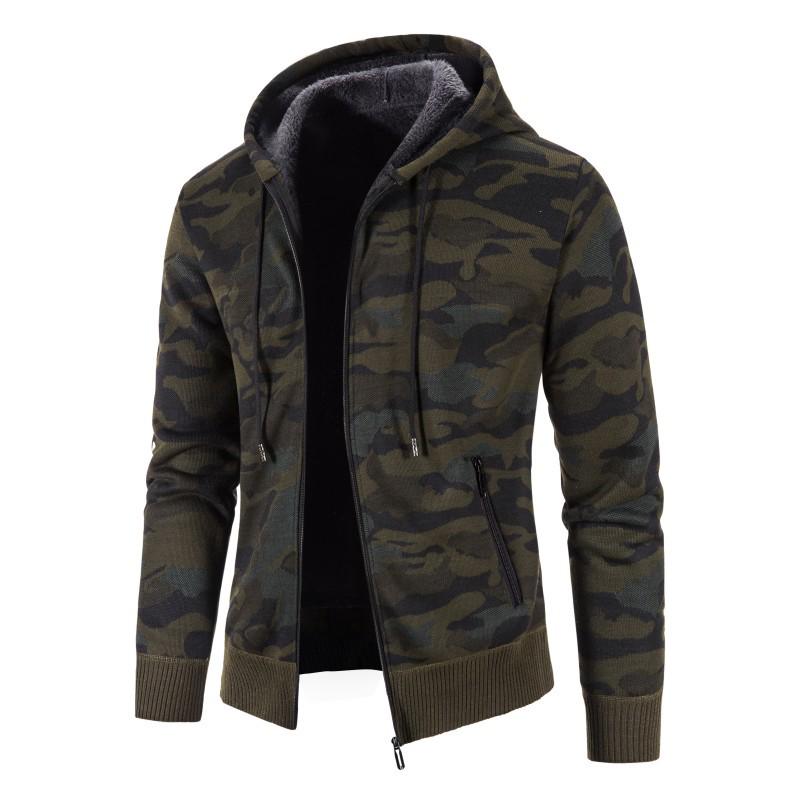 Men's 2021 Camouflage Plus Size Velvet Sweater Cardigan Slim Fit Hooded Jacket