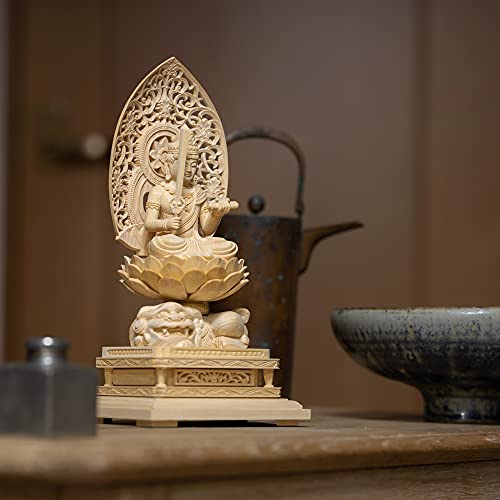 Seated Manjusri Bodhisattva Wooden Statue, 22.5cm (cypress Wood) - Guardian Deity of the Chinese Zodiac, for Those Born In the Year of the Rabbit