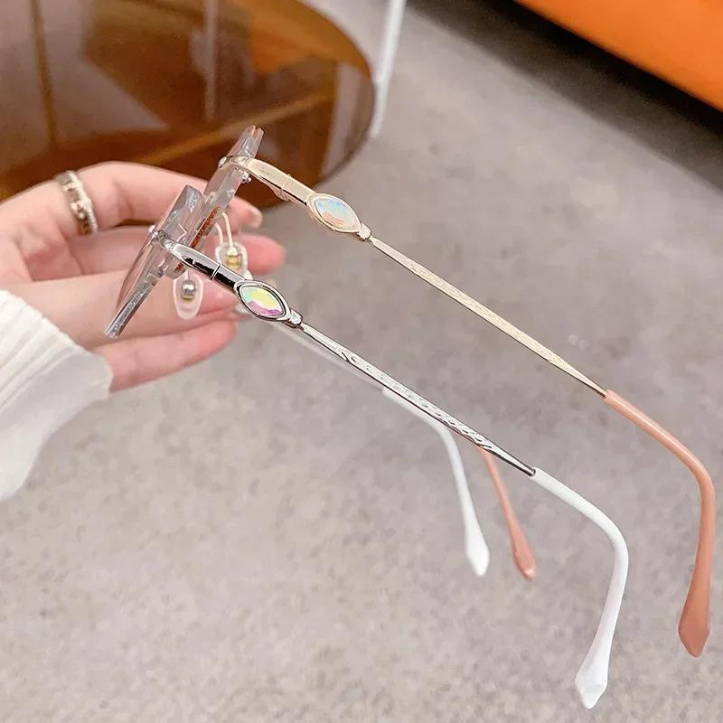 High-end Simple Frameless Presbyopia Eyeglasses Super Light Unisex Anti-Blue Light Diamond Reading Glasses Gentlewoman Eyewear