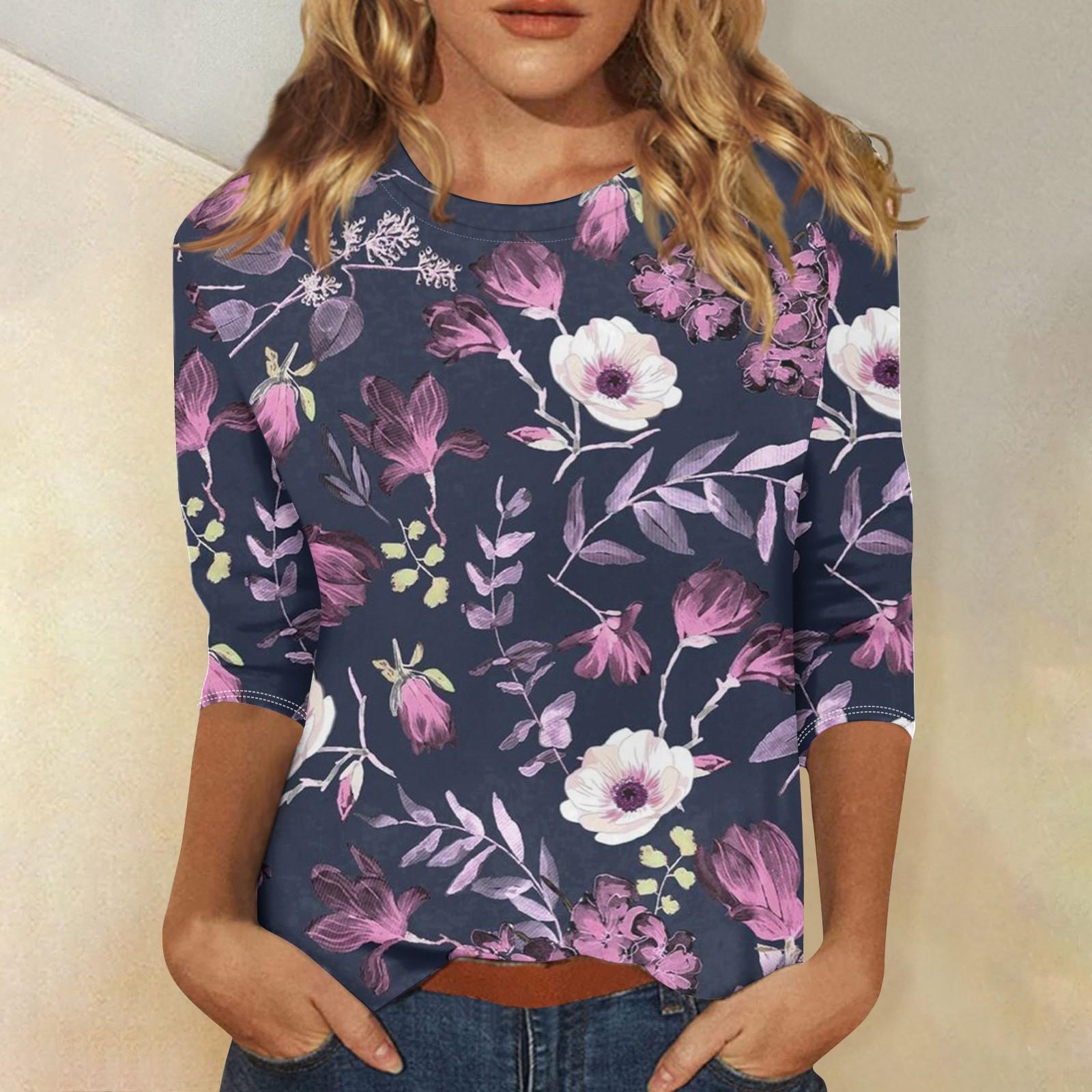 

Женская модная повседневная футболка с круглым вырезом и рукавом три четверти с принтом, топ M фиолетовый