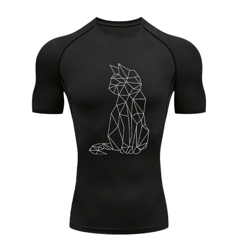 Polygon Cat  Men's Sports T-Shirt Training Fitness Compression Workout T-Shirt Rashgard Tops Tee Short Sleeve T-Shirt Men