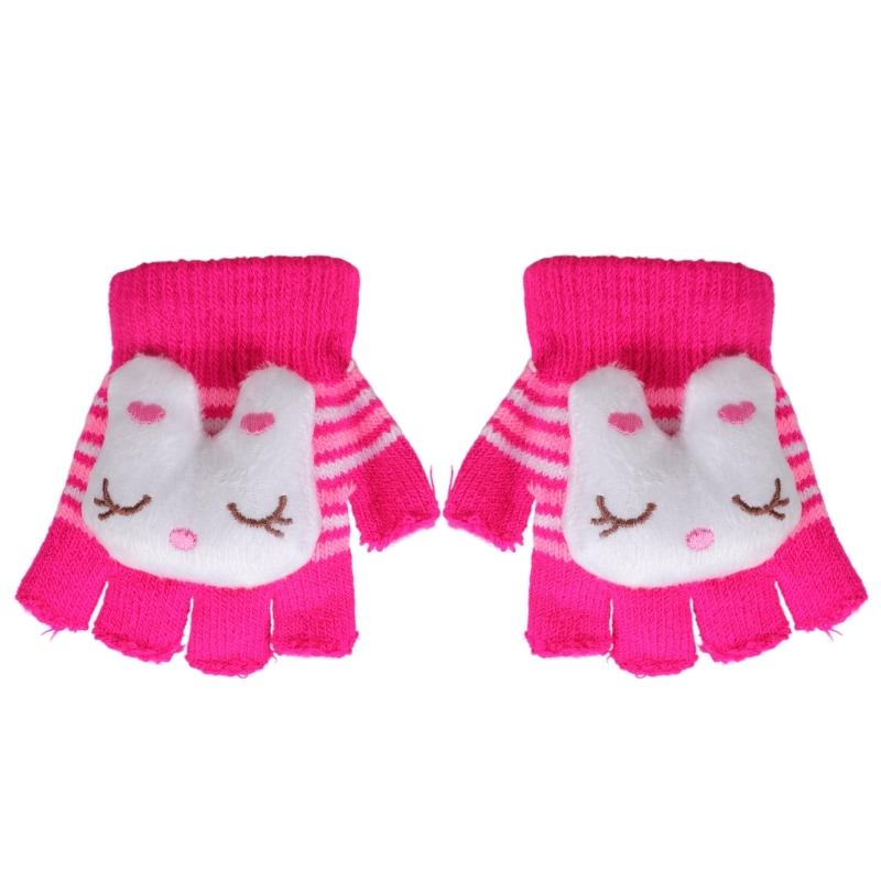 Kids Cartoon Animal Warm Gloves Handwoven Half Finger Gloves Universal Handwear
