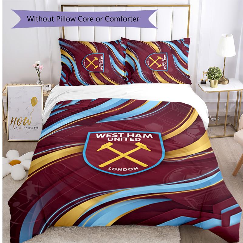 Set Lenzuola Stampato West Ham United Football 3 Pezzi, Comodo Set Copripiumino per Camera da Letto Amico della Pelle