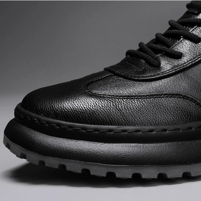 2024 Men Leather Sneakers for Men Black Microfiber Sports Shoes Wearable Trainer Running Man Shoes Male Walking Shoes Sneakers