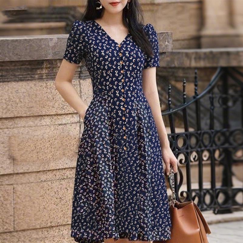 

ZANZEA Women Casual V-Neck Summer Short Sleeve Print Dress S