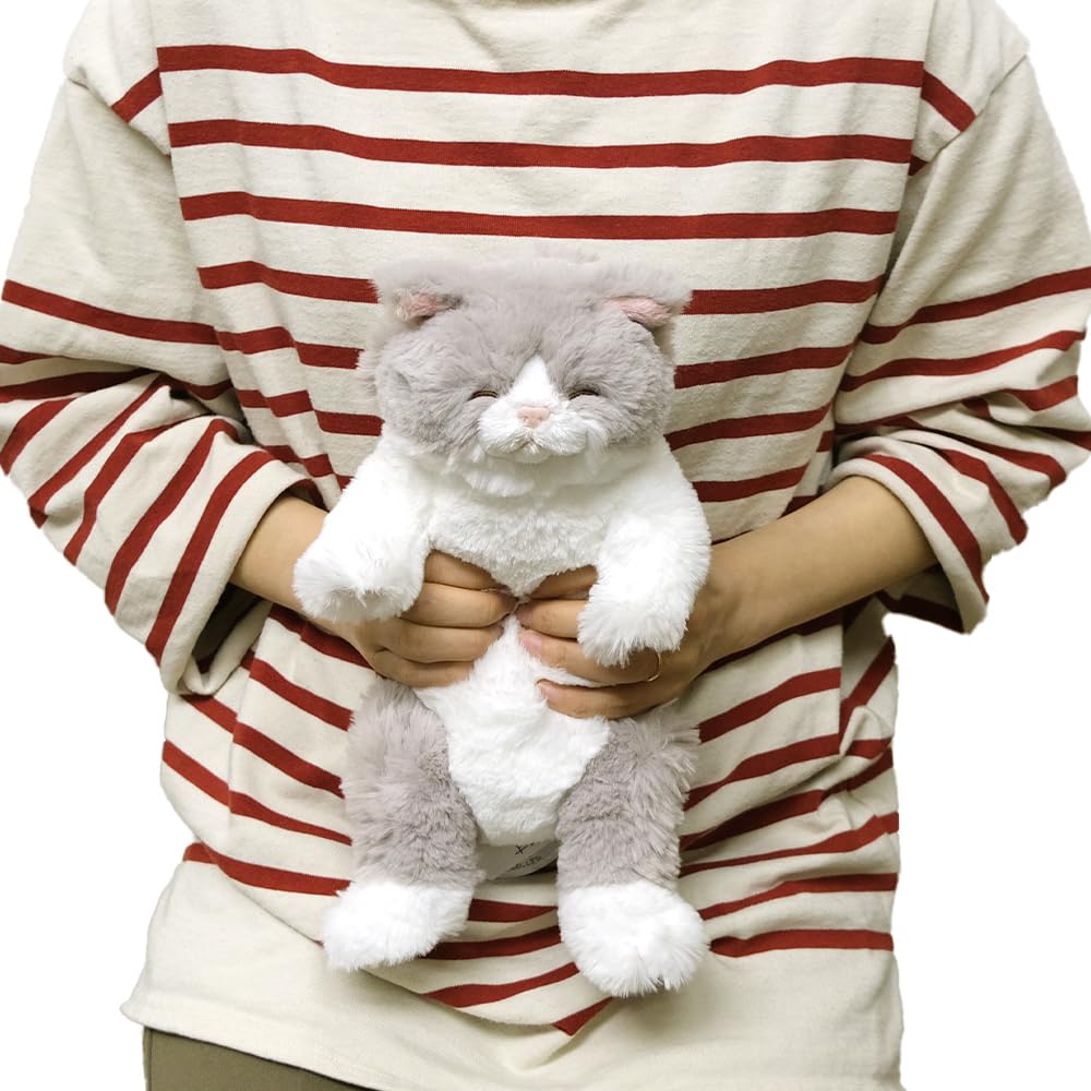 SunLemon Sleeping Lap Cat, Small, GY, 15 X 18 X 34 Cm, Plush Animal, Cute Cat, Gray, P-1373
