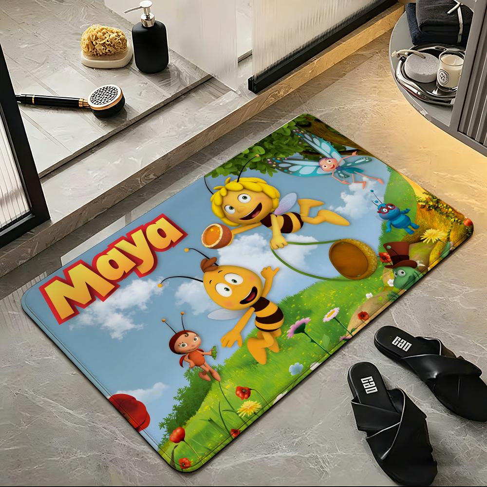 Cartoon M-Maya the B-Bee Floor Mat Soft Flannel Floor Mat Suitable for Entryways, Living Rooms, Bedrooms, and Bathrooms