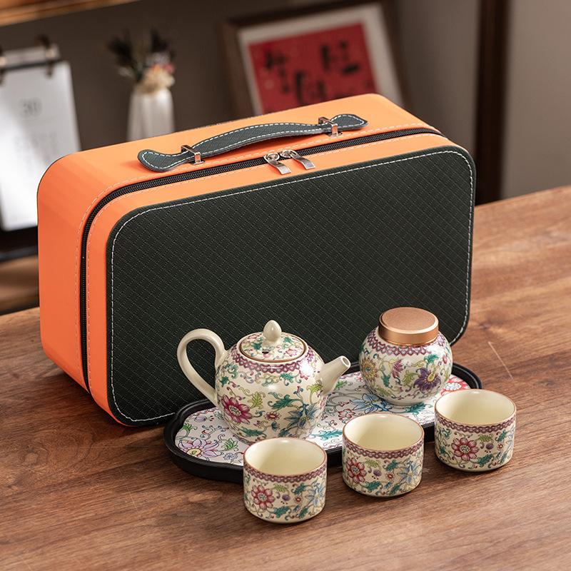 Blue and White Ru Kiln Lifting Beam Teapot Travel Kung Fu Tea Set Household Teacup Light Luxury Gift Box Business Companion Gift