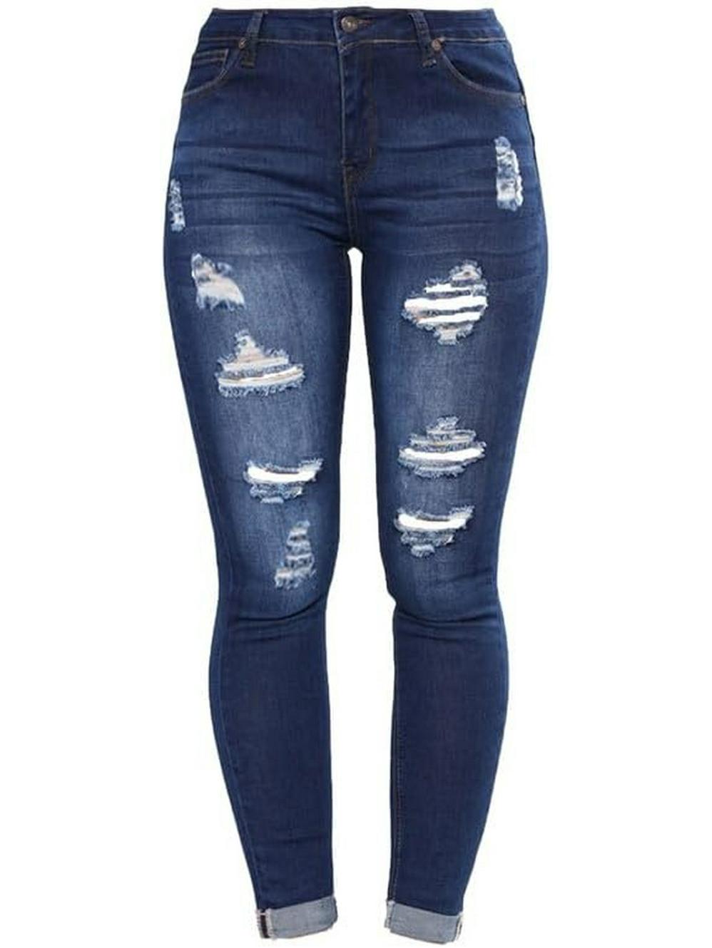 

2026 Summer European & American Ripped Slim Fit Skinny Jeans - Fashionable & Versatile X Large темно-синього кольору