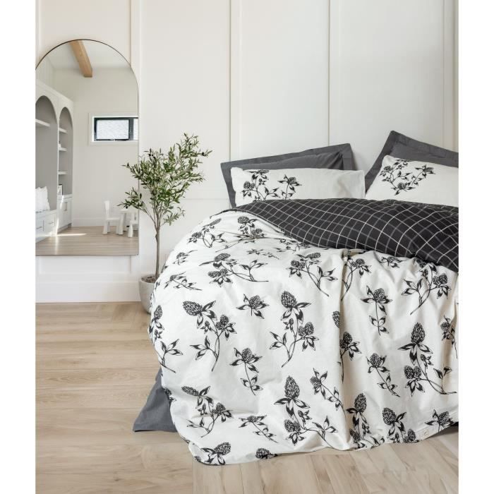 Parure de lit - 1 housse de couette 220 x 240 cm + 2 taies d'oreiller 60 x 60 cm - 100% coton renforcé - Anthracite