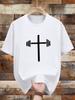 200g 100% Cotton Short Sleeve T-shirt - Casual Crew Neck with Weightlifting Cross Print