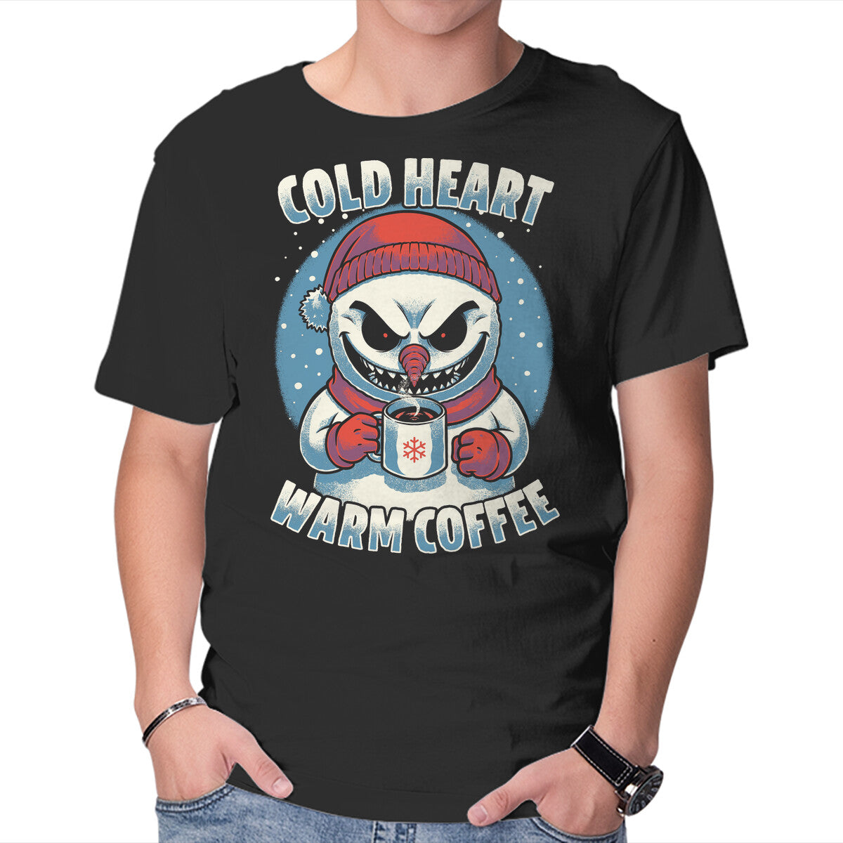 Unisex Crew Neck T-Shirt Snowman Evil Coffee Graphic Short Sleeve Casual Tee XL