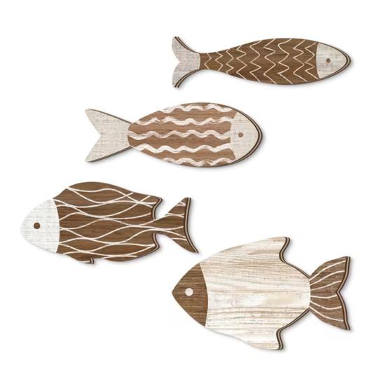 

4Pcs/Set Vintage Wooden Fish Wall Decoration School of Fish Lake Beach House Bathroom Coastal Wall Art Nautical Ocean Theme Hanging Ornament коричневый