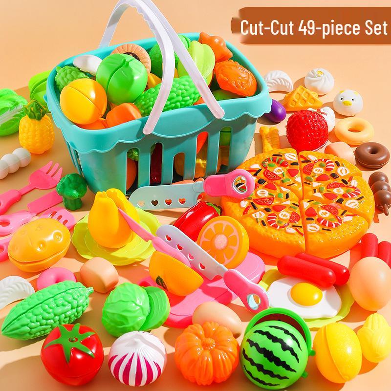 Kids' Pretend Play Kitchen Set: Vegetables, Pizza, and Fruit Cutting Fun