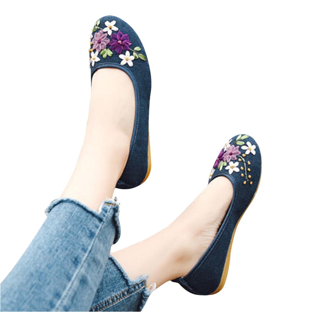 Cloth Shoes Women'S Single Shoes Ribbon Linen Breathable Embroidery Women'S Single Shoes Flat Heels Womens Flat Shoes Size 11